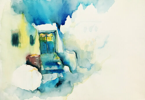 oia - santorini 1246 - ein stück himmel di Gerlinde Kosina, Opera su carta in vendita su Singulart