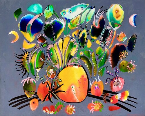 Abstract flowers di Anne Samson, Pittura in vendita su Singulart