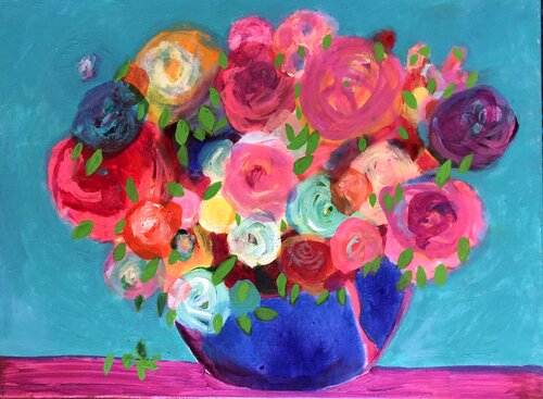 Pink flowers von Anne Samson, Malerei kaufen auf Singulart