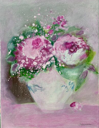 Rosa Blumen by Anne Samson, Painting for Sale on Singulart