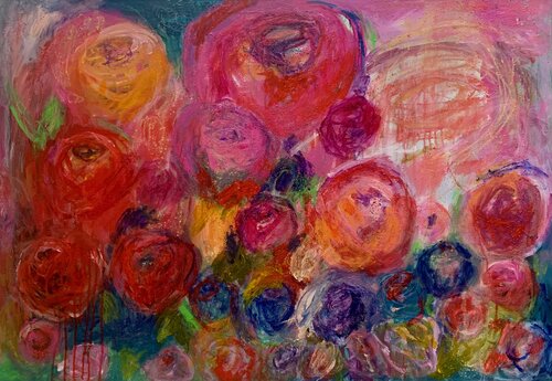 Red love flowers by Anne Samson, Painting for Sale on Singulart