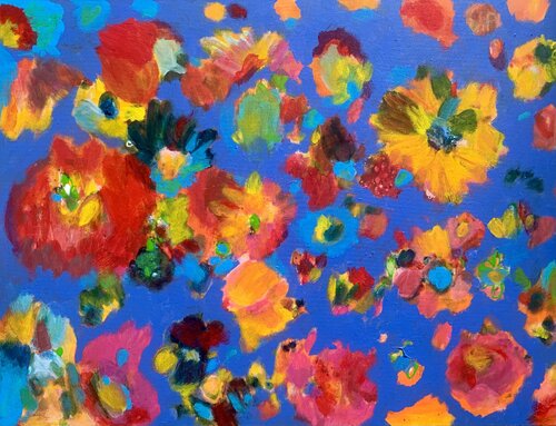 Gelbe und rote Blüten van Anne Samson, Schilderij te koop op Singulart