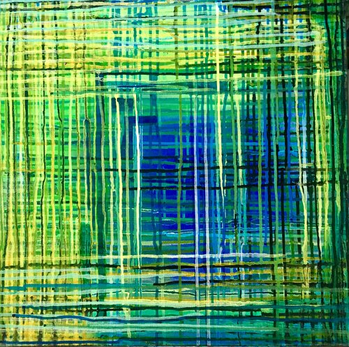 Dripping in Gelb und Blau und Grün by Anne Samson, Painting for Sale on Singulart