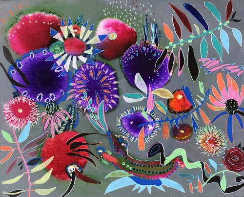 Abstract. Evening flowers. di Anne Samson, Pittura in vendita su Singulart