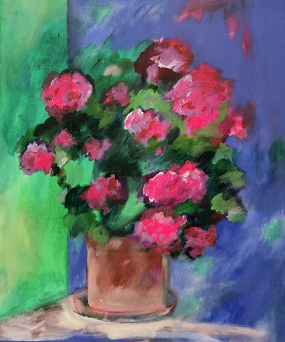 Flowers on a balcony van Anne Samson, Schilderij te koop op Singulart
