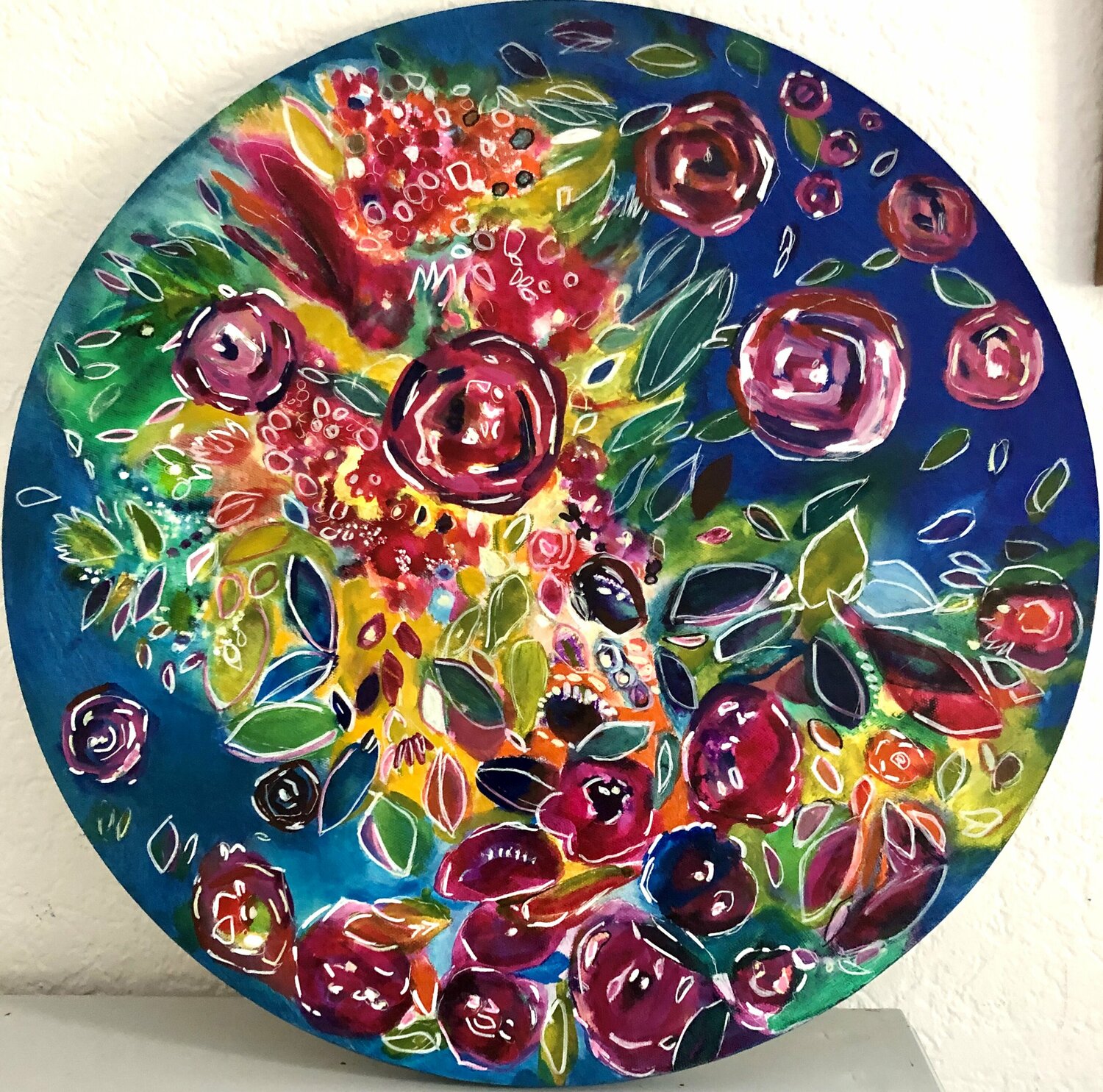 Roses. Round painting. Anne Samson
