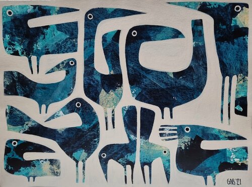 10 BLUE BIRDS von Gabriele Bruns, Werk auf Papier kaufen auf Singulart