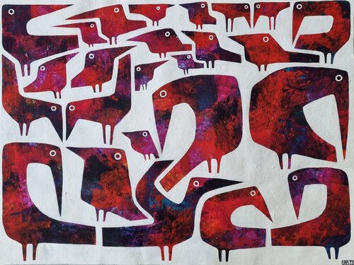 25 RED BIRDS von Gabriele Bruns, Malerei kaufen auf Singulart