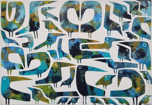 DECEMBER BIRDS van Gabriele Bruns, Schilderij te koop op Singulart