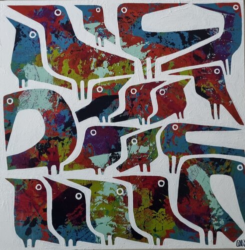18 BIRDS ON WOOD di Gabriele Bruns, Pittura in vendita su Singulart