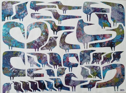 JAPANESE BIRDS di Gabriele Bruns, Pittura in vendita su Singulart