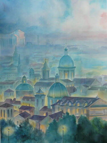 Crepuscolo a Roma par Elena Prokhorova, Œuvre sur papier en vente sur Singulart