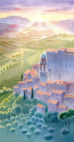 Tramonto. Colli della Sabina. di Elena Prokhorova, Pittura in vendita su Singulart
