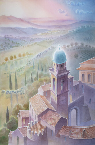 Tramonto. Colli della Sabina. de Elena Prokhorova, Pintura a la venta en Singulart
