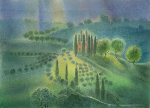 Casa tra i cipressi von Elena Prokhorova, Malerei kaufen auf Singulart