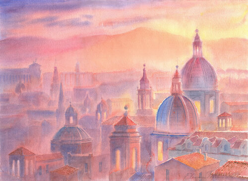 Pincio. Tramonto. di Elena Prokhorova, Pittura in vendita su Singulart