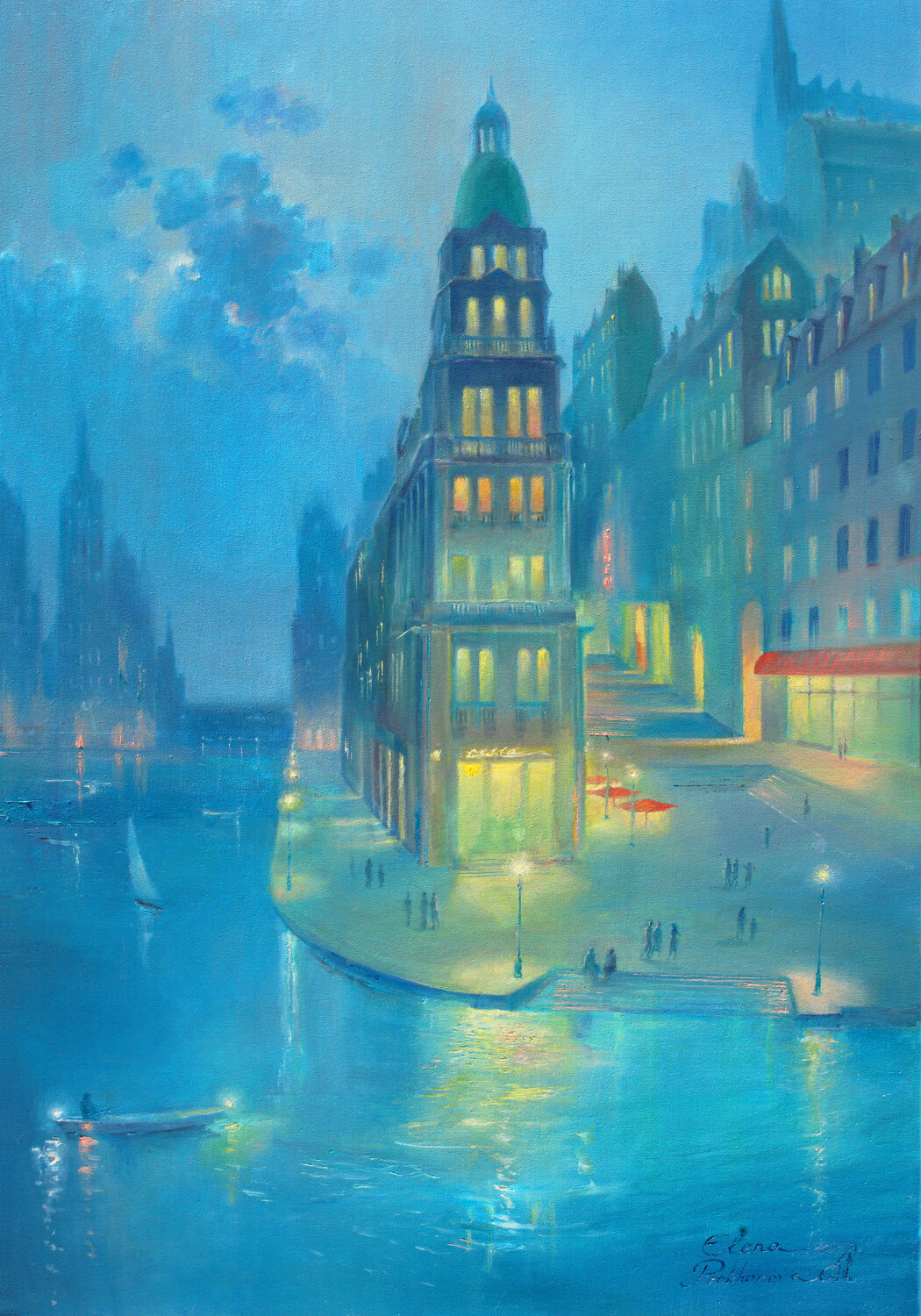 Serenity. Crepuscolo in città. Elena Prokhorova Originalgemälde zu verkaufen