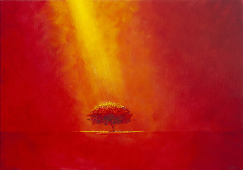 LONELY TREE ON RED van Alessandro Piras, Schilderij te koop op Singulart