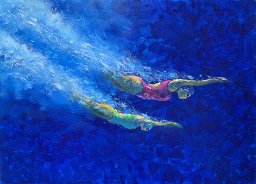 DOUBLE SWIMMING di Alessandro Piras, Pittura in vendita su Singulart