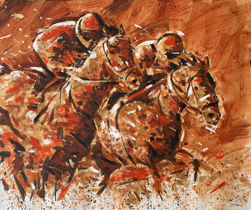 HORSE RACE ON ORANGE de Alessandro Piras, Pintura a la venta en Singulart