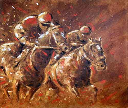 HORSE RACE ON RED OCHRE de Alessandro Piras, Pintura a la venta en Singulart