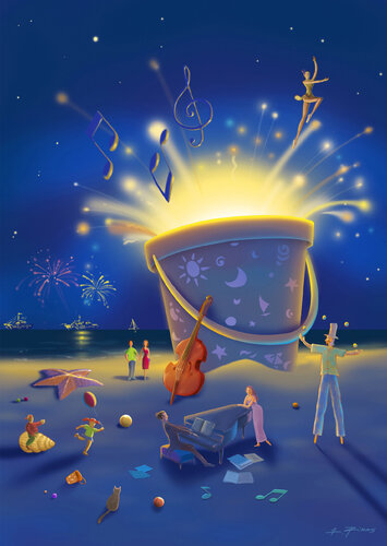 BEACH PARTY AT NIGHT by Alessandro Piras, Print for Sale on Singulart
