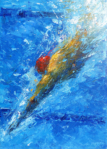 SWIMMER WITH RED CAP von Alessandro Piras, Druck kaufen auf Singulart