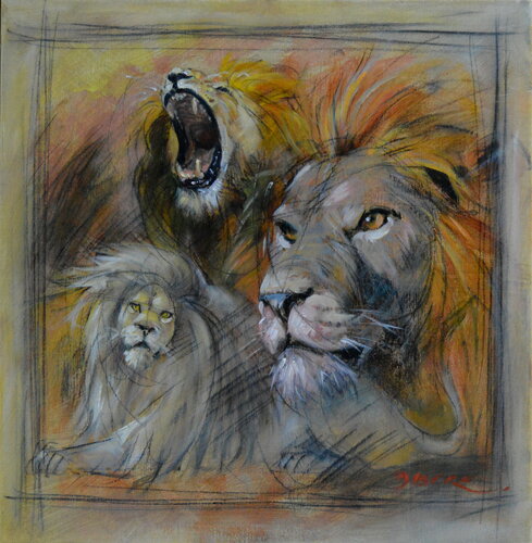 GROUPE DE LIONS by PASCAL DABERE, Painting for Sale on Singulart