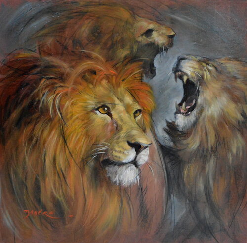 Trio de lions by PASCAL DABERE, Painting for Sale on Singulart