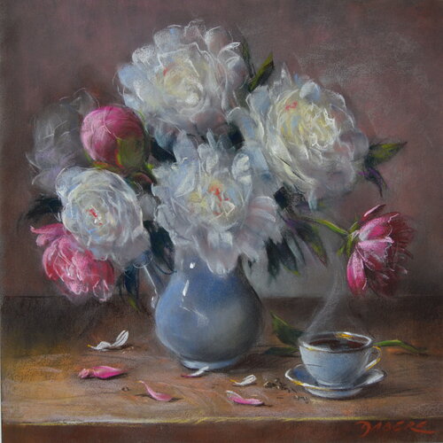 Pivoines à la tasse by PASCAL DABERE, Painting for Sale on Singulart