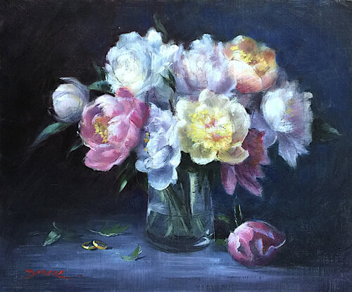 Pivoines aux alliances by PASCAL DABERE, 油畫 for Sale on Singulart