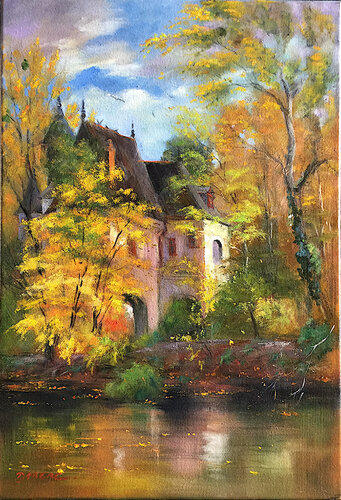 Le moulin-fort en automne près de Chenonceau de PASCAL DABERE, Pintura a la venta en Singulart