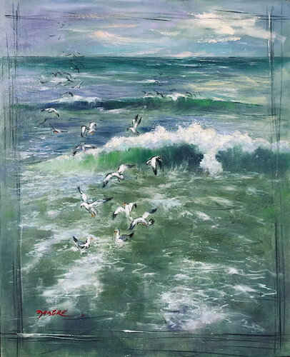 La vague et le ballet des mouettes von PASCAL DABERE, Malerei kaufen auf Singulart