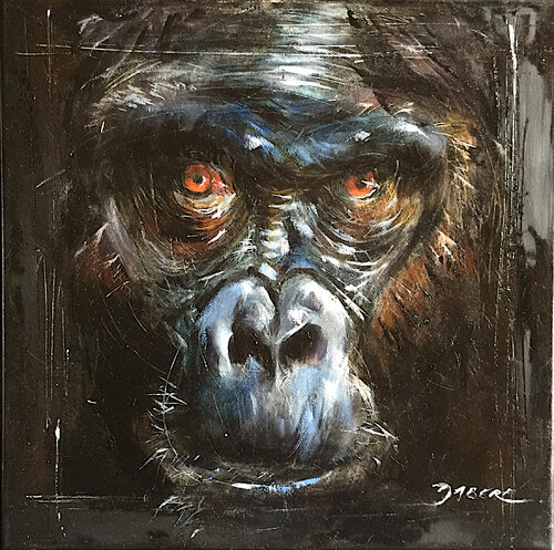 LE CHIMPANZE (Hommage à JANE GOODALL) de PASCAL DABERE, Pintura a la venta en Singulart