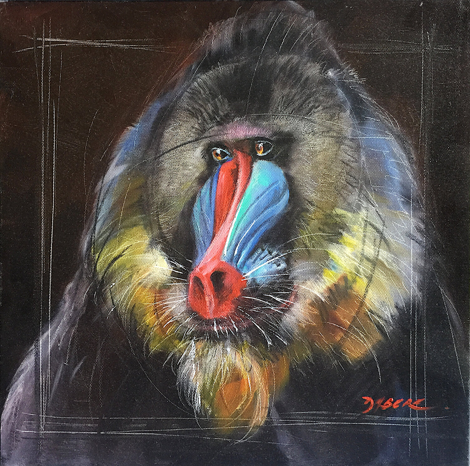 PORTRAIT DE MANDRILL PASCAL DABERE Original painting for sale