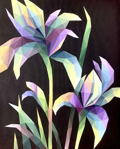 LILAC IRISES ON BLACK van Tuzhilkina Maria, Schilderij te koop op Singulart