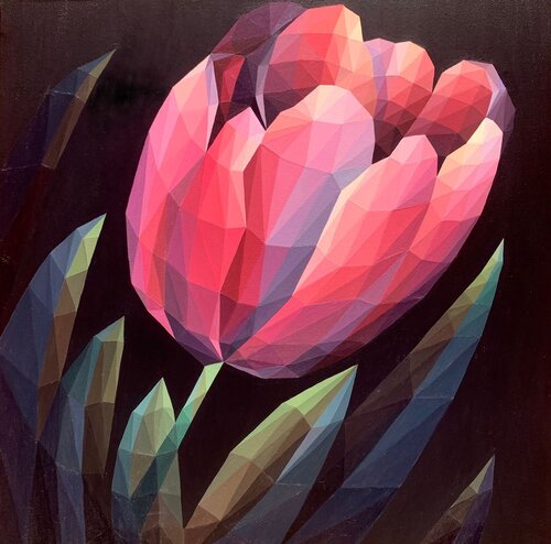 RED CRYSTAL TULIP ON A BLACK BACKGROUND de Tuzhilkina Maria, Pintura a la venta en Singulart