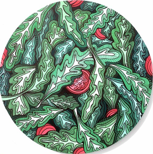 GREEN SALAD WITH RUCALA AND CHERRY TOMATOES par Tuzhilkina Maria, Peinture en vente sur Singulart