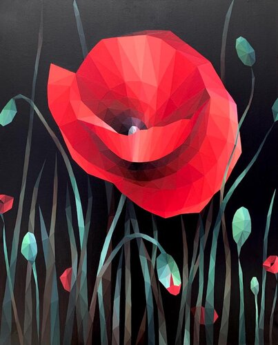SCARLET POPPY ON A BLACK BACKGROUND di Tuzhilkina Maria, Pittura in vendita su Singulart