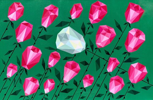 WHITE AND RED ROSES ON A GREEN BACKGROUND von Tuzhilkina Maria, Malerei kaufen auf Singulart