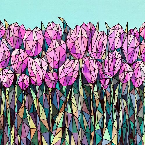 TULIPS STAINED GLASS par Tuzhilkina Maria, Peinture en vente sur Singulart