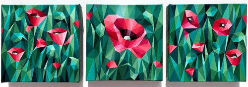 TRIPTYCH “RED POPPIES ON GREEN” Tuzhilkina Maria