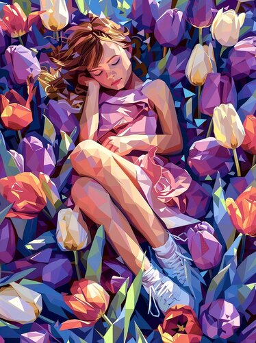 A FANTASTIC DREAM ON A FIELD OF TULIPS par Tuzhilkina Maria, Digital en vente sur Singulart