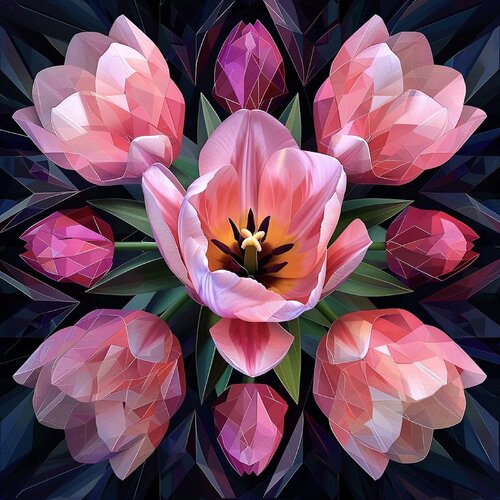 PINK TULIPS ON A BLACK BACKGROUND di Tuzhilkina Maria, Digitale in vendita su Singulart
