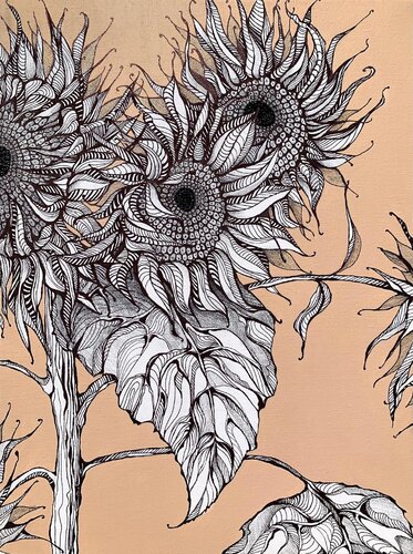 SUNFLOWERS ON BEIGE by Tuzhilkina Maria, 회화 for Sale on Singulart