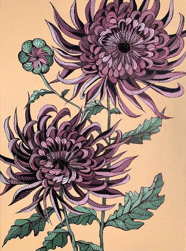 AUTUMN BURGUNDY ASTERS van Tuzhilkina Maria, Schilderij te koop op Singulart