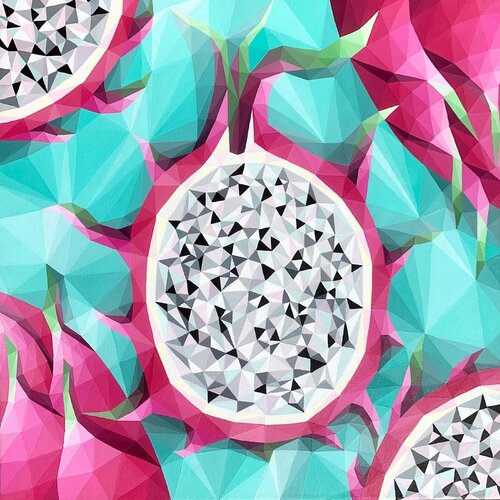 PINK FRUIT ON A TURQUOISE BACKGROUND von Tuzhilkina Maria, Malerei kaufen auf Singulart