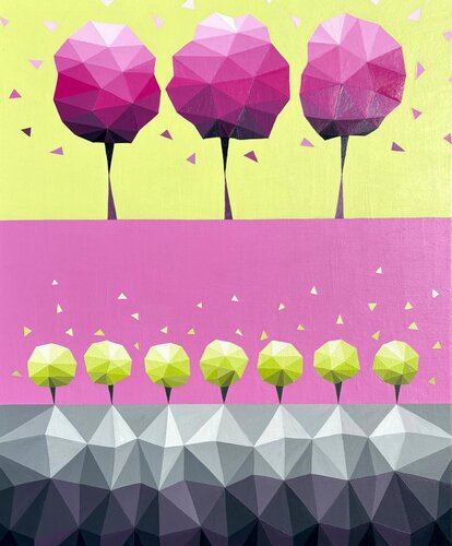 PINK AND LEMON ABSTRACT TREES di Tuzhilkina Maria, Pittura in vendita su Singulart