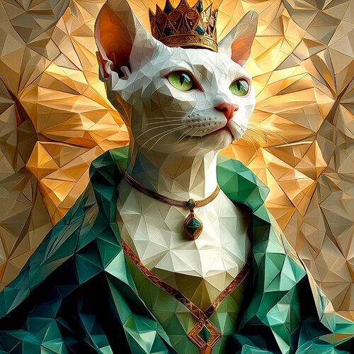WHITE CAT QUEEN IN EMERALD DRESS par Tuzhilkina Maria, Digital en vente sur Singulart
