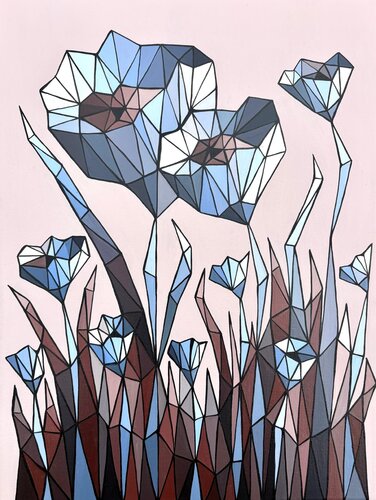 STAINED GLASS BLUE CORNFLOWERS von Tuzhilkina Maria, Malerei kaufen auf Singulart
